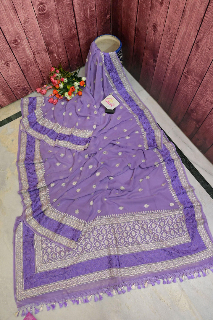 Lavender Color Georgette Saree with Allover Embroidery and Butta
