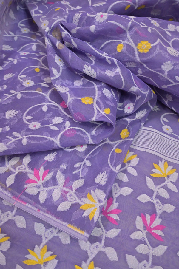 Lavender Color Jamdani Saree with Allover Meenakari Jamdani Weaving