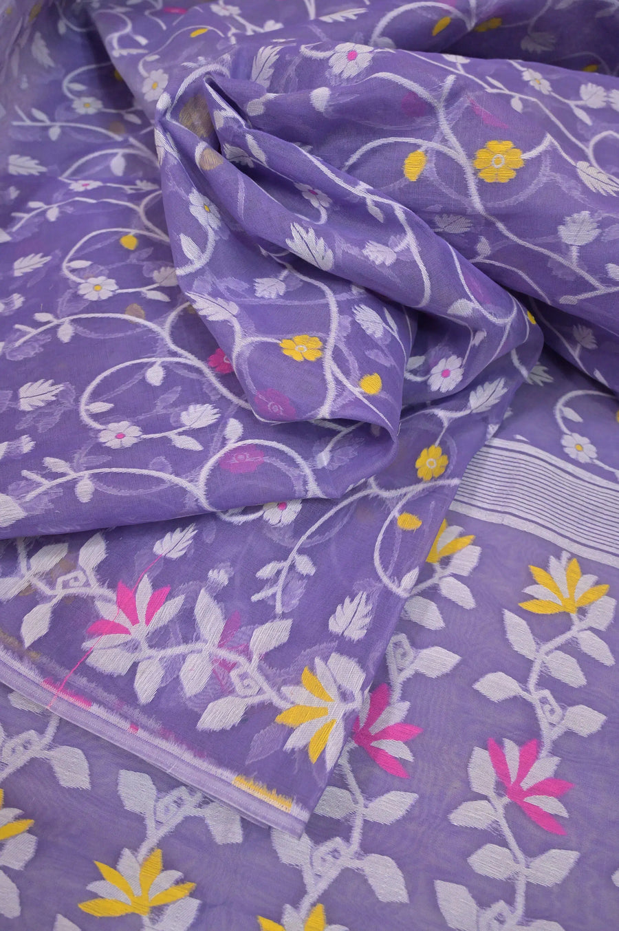 Lavender Color Jamdani Saree with Allover Meenakari Jamdani Weaving