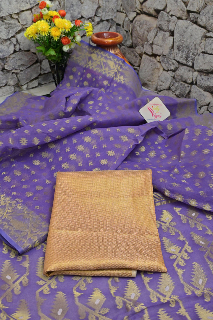 Lavender Color Jamdani Saree with Allover Resham Buti Work