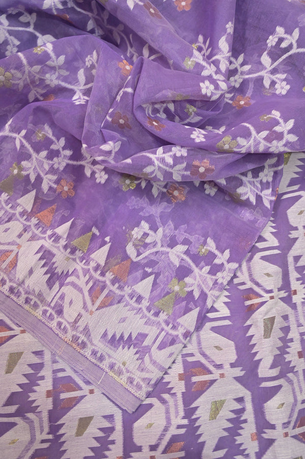 Lavender Color Jamdani Saree with Allover Weaving