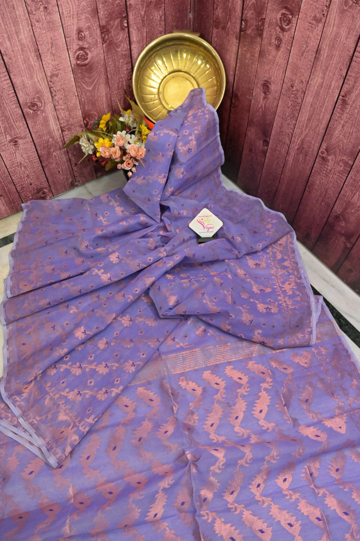 Lavender Color Jamdani Saree with Copper Zari Work