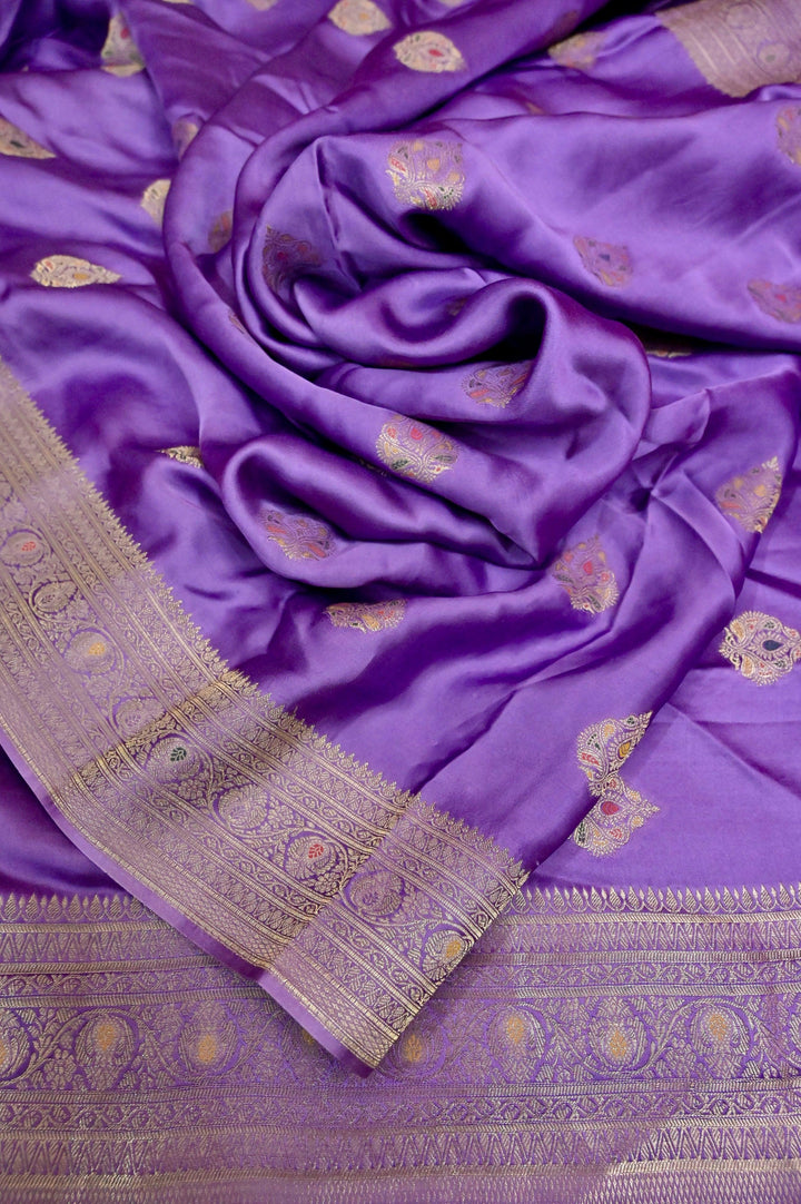 Lavender Color Mashru Banarasi Saree with Meenakari Butta Work