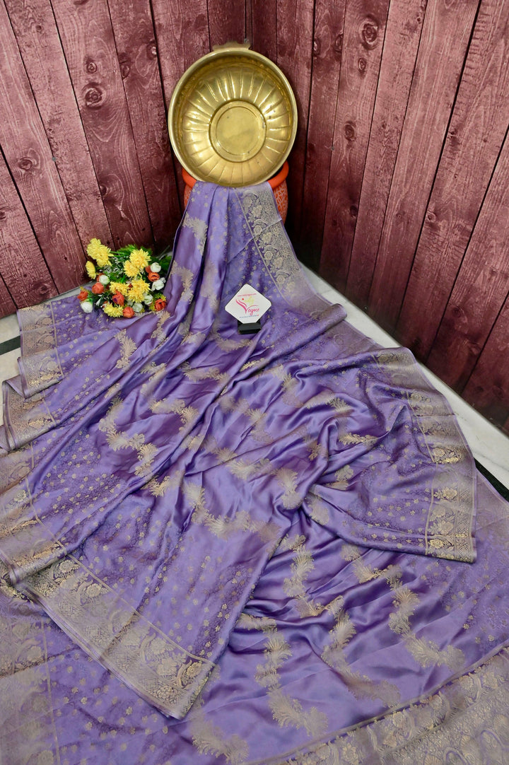 Lavender Color Mashru Silk Saree with Zari Work