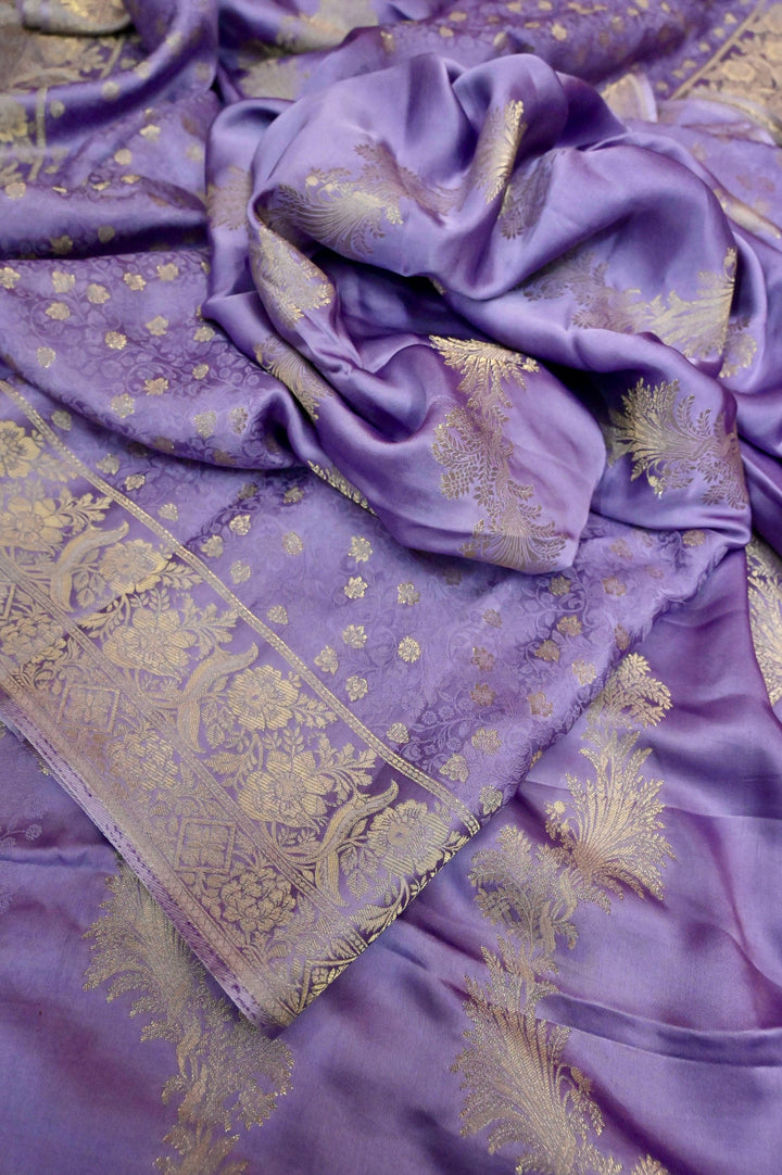 Lavender Color Mashru Silk Saree with Zari Work