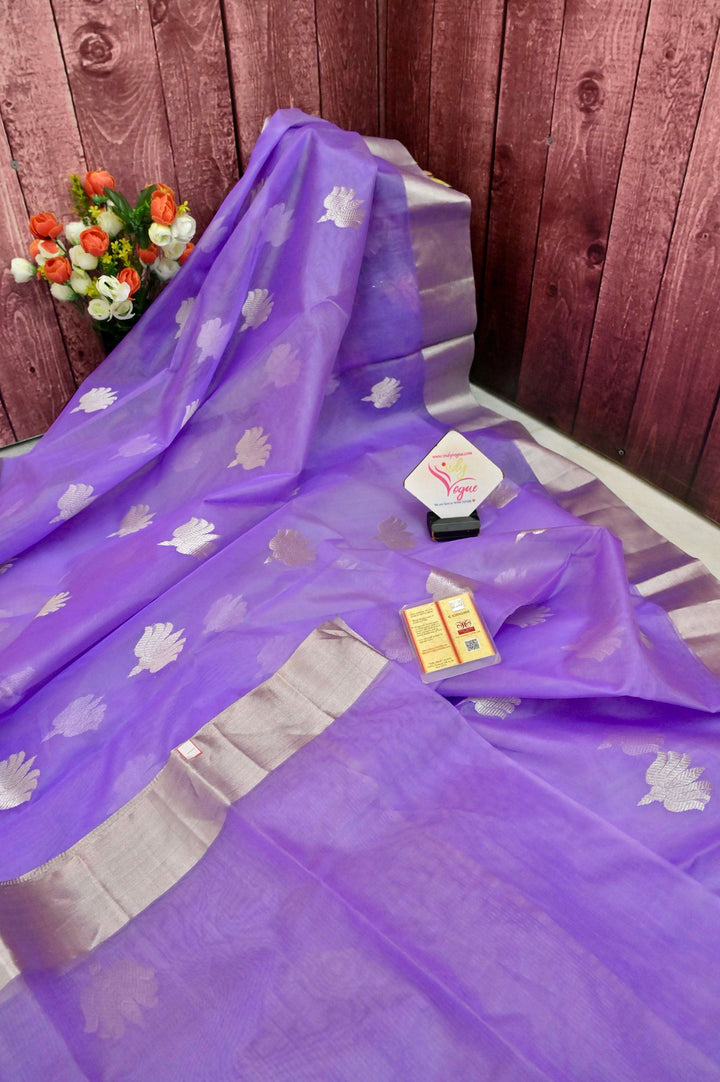Lavender Color Pure Chanderi Banarasi Saree with Silk Buta Allover