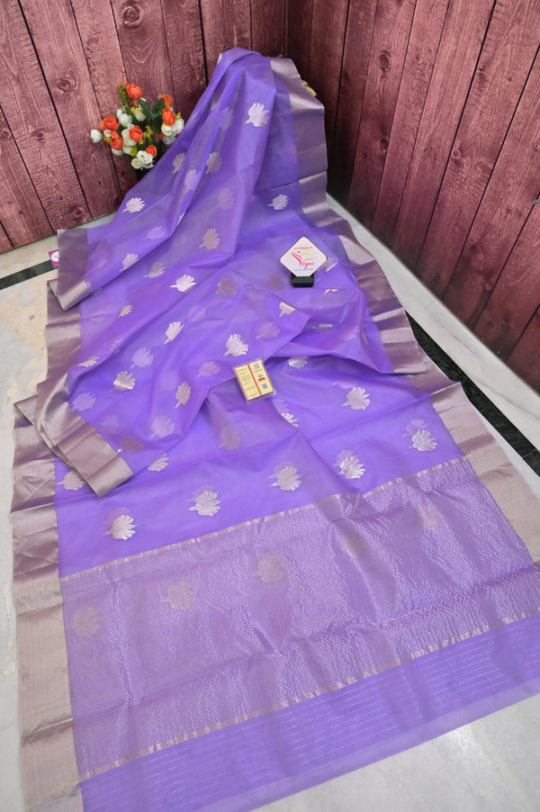Lavender Color Pure Chanderi Banarasi Saree with Silk Buta Allover