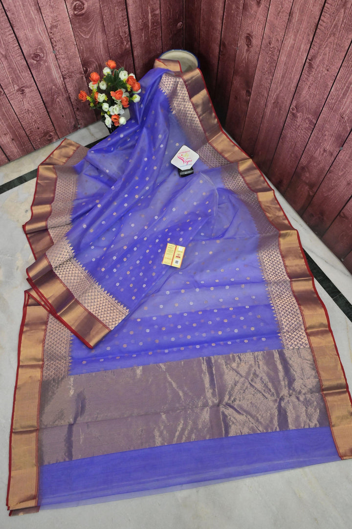 Lavender Color Pure Chanderi Banarasi with Golden and Silver Buti Work
