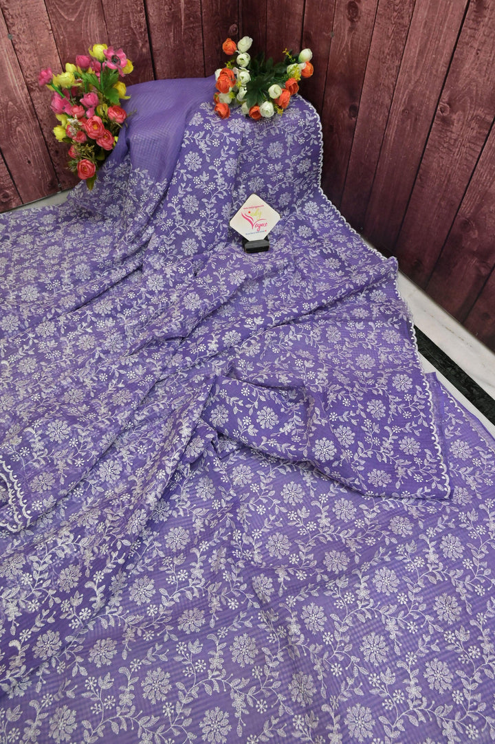 Lavender Color Resham Kota with Check and Embroidery Work