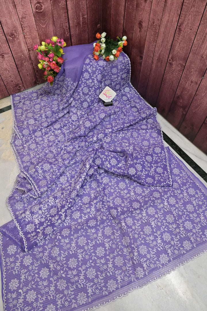 Lavender Color Resham Kota with Check and Embroidery Work