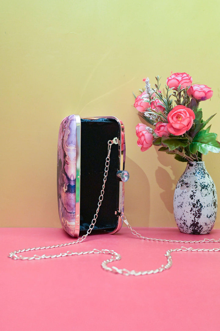 Lavender Pink Color Designer Clutch Bag with Digital Print