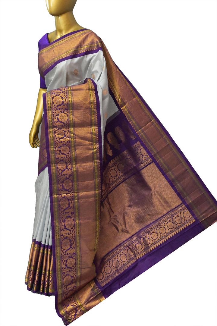 Light Ash Color Gadwal Silk with Kanchi Border