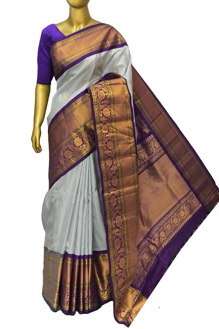 Light Ash Color Gadwal Silk with Kanchi Border