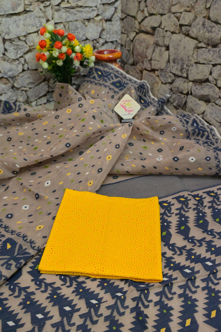 Light Brown Color Jamdani Saree with Hakoba Blouse Piece
