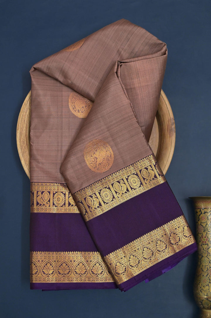 Light Chocolate Color Pure Kanjeevaram SIlk Saree