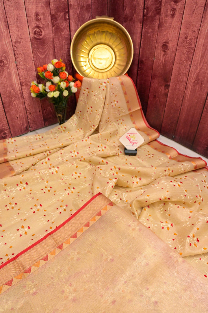 Light Golden Color Tissue Kota Saree with Embroidery