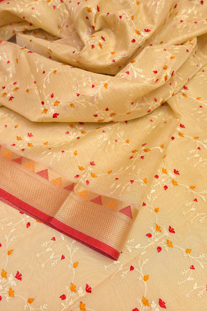 Light Golden Color Tissue Kota Saree with Embroidery