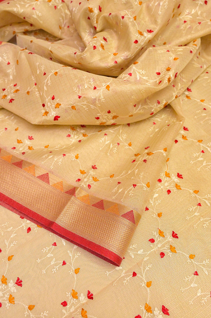 Light Golden Color Tissue Kota Saree with Embroidery