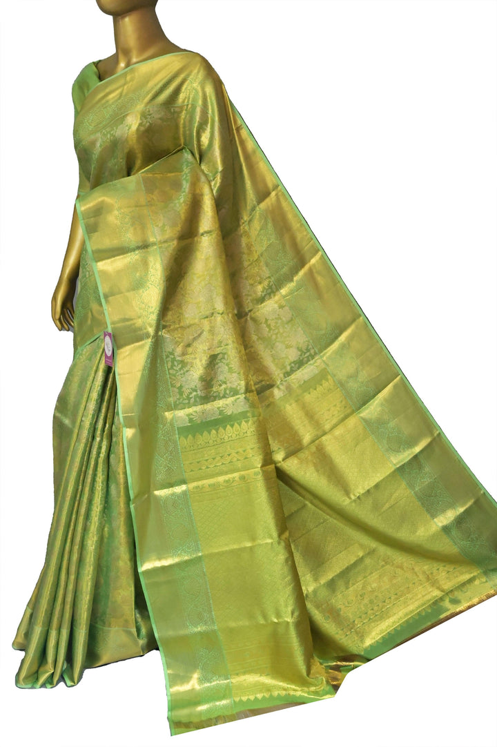 Light Green Color Pure Tissue Kanjeevaram Silk Saree with Allover Jaal Work