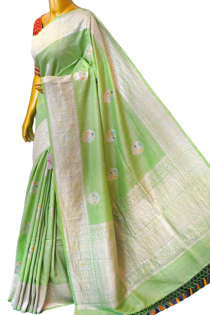 Light Green Color Tussar Georgette Banarasi with Meenakari Work