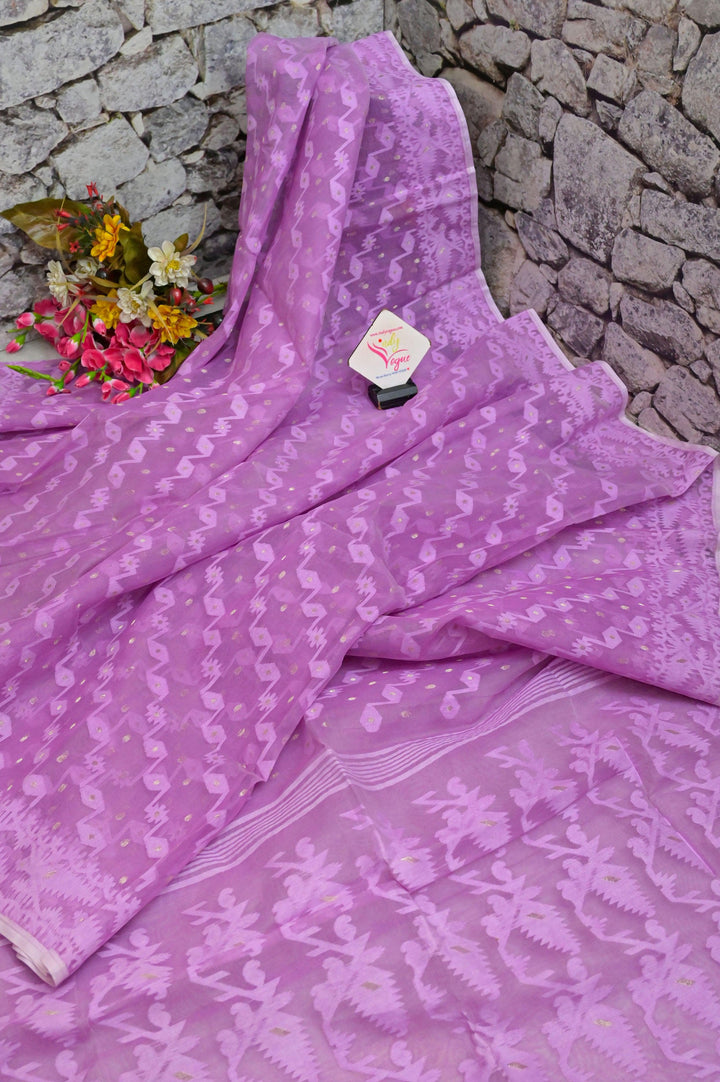 Light lavender Color Jamdani Saree with Hakoba Blouse Piece
