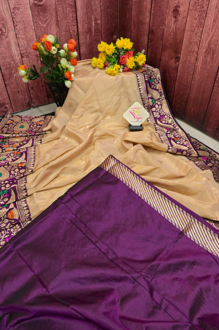 Light Sand Golden Color Pure Tissue Katan Banarasi with Heavy Meenakari Pallu