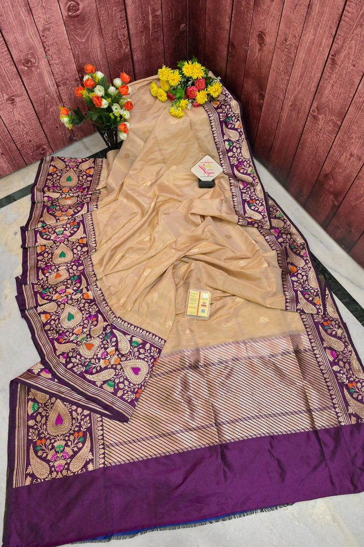 Light Sand Golden Color Pure Tissue Katan Banarasi with Heavy Meenakari Pallu