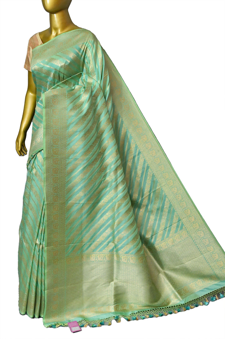 Light Sea Green Color Pure Katan Bangalore Silk Saree with Zari Stripes Work