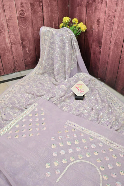 Buy Light Wisteria Purple Color Georgette Saree with Embroidery and Sequin Work At IndyVogue
