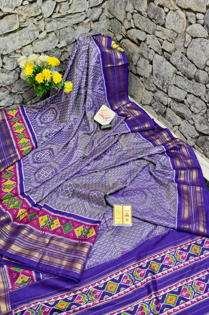 Lilac Color Twill Ikat Silk Saree