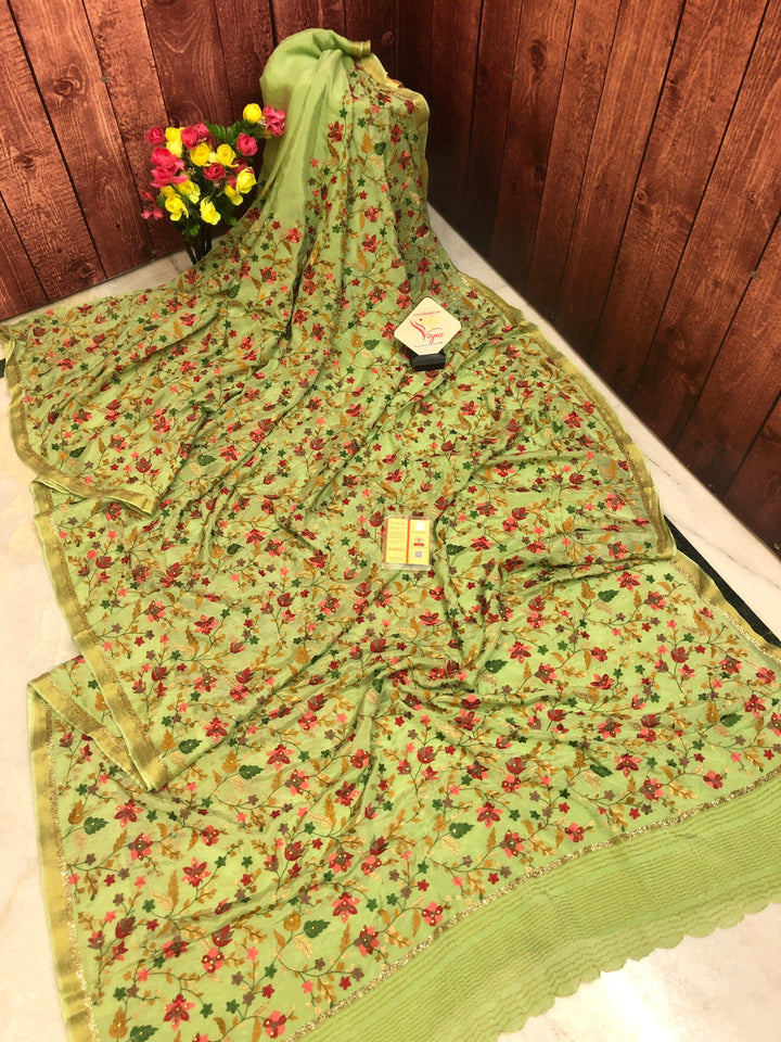 Lime Green Color Pure Crepe Silk with Stone work and Embroidery