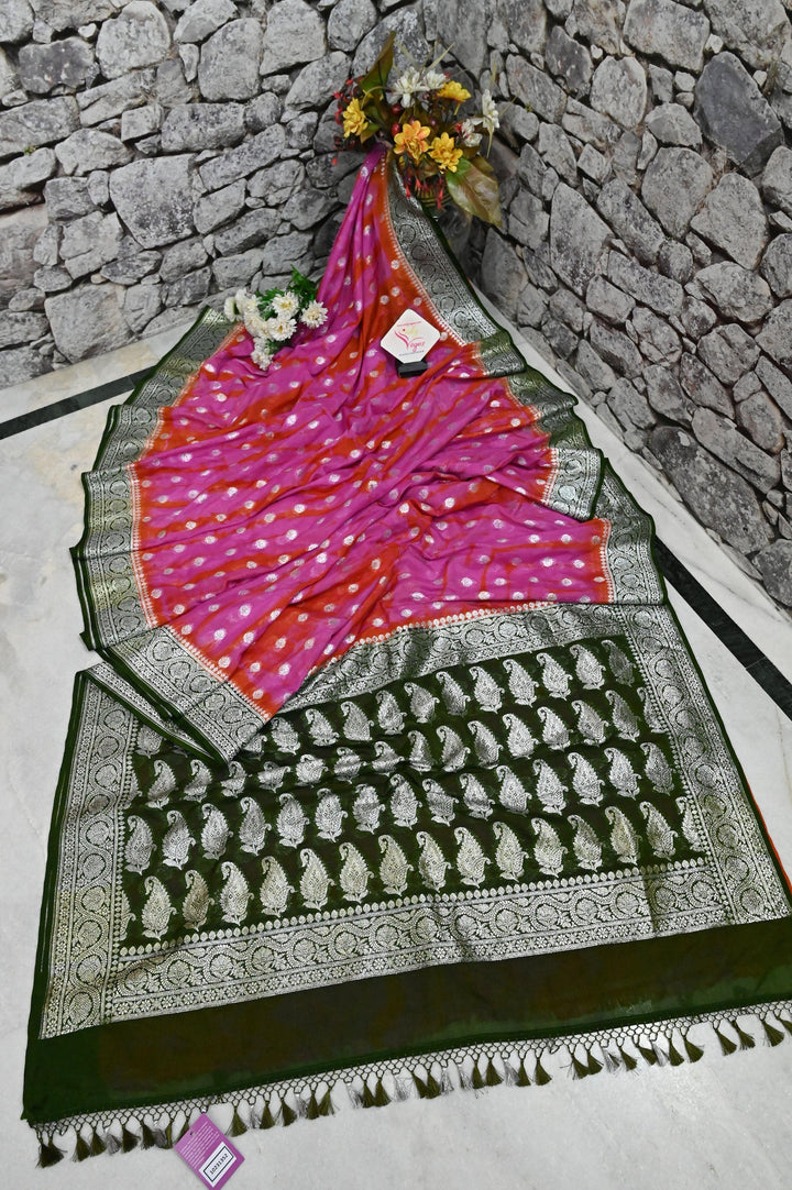 Magenta and Red Color Georgette Chanderi Banarasi with Tie and Dye Work