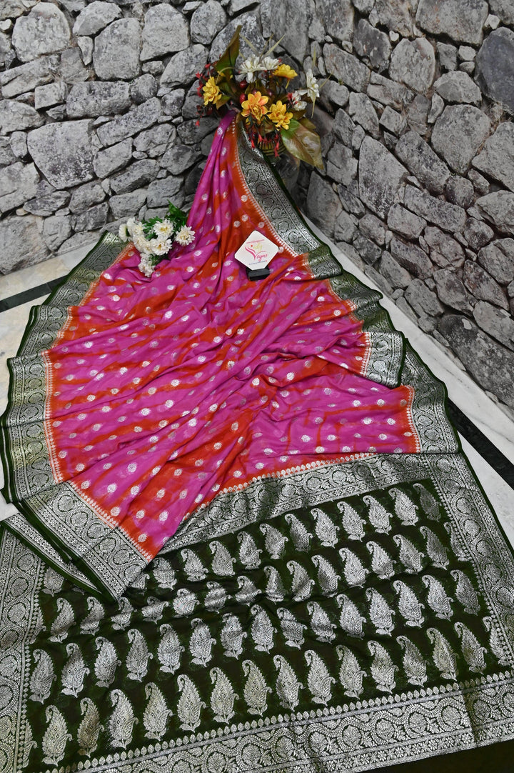 Magenta and Red Color Georgette Chanderi Banarasi with Tie and Dye Work