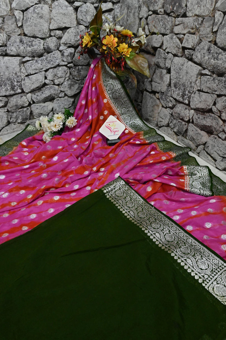 Magenta and Red Color Georgette Chanderi Banarasi with Tie and Dye Work