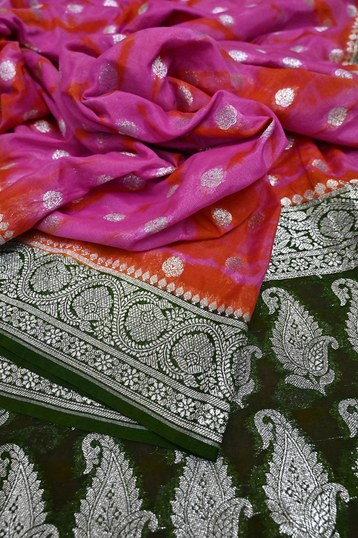 Magenta and Red Color Georgette Chanderi Banarasi with Tie and Dye Work