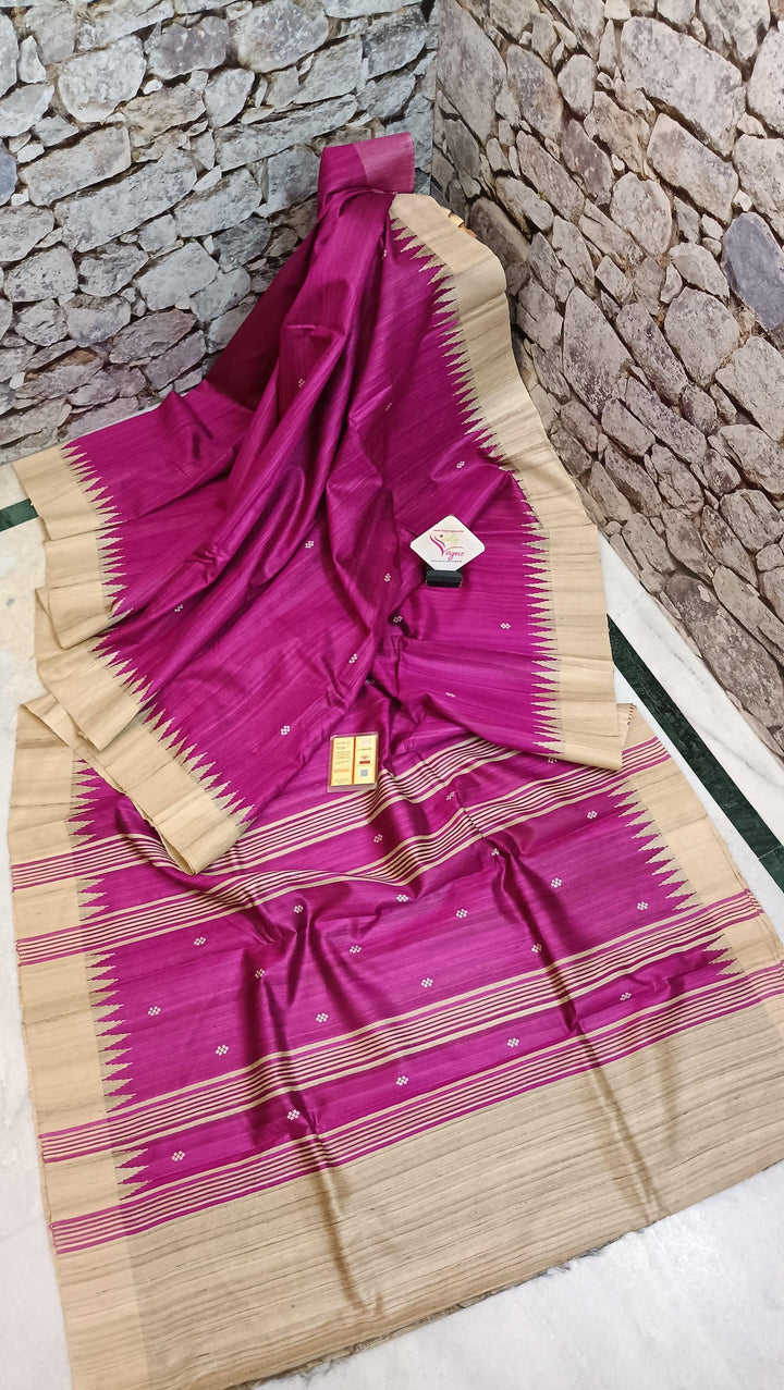 Magenta and Tussar Color Pure Ghicha Tussar Silk Saree