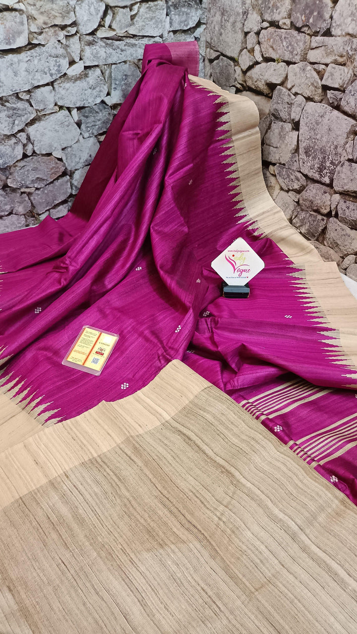 Magenta and Tussar Color Pure Ghicha Tussar Silk Saree