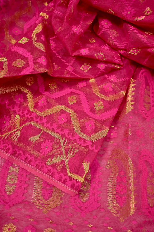 Magenta Color Jamdani Saree with Allover Jamdani Weaving and Zari Work