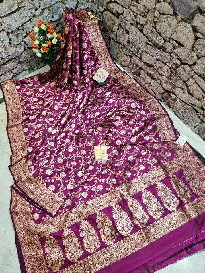 Magenta Color Katan Jangla Banarasi with Meenakari Work
