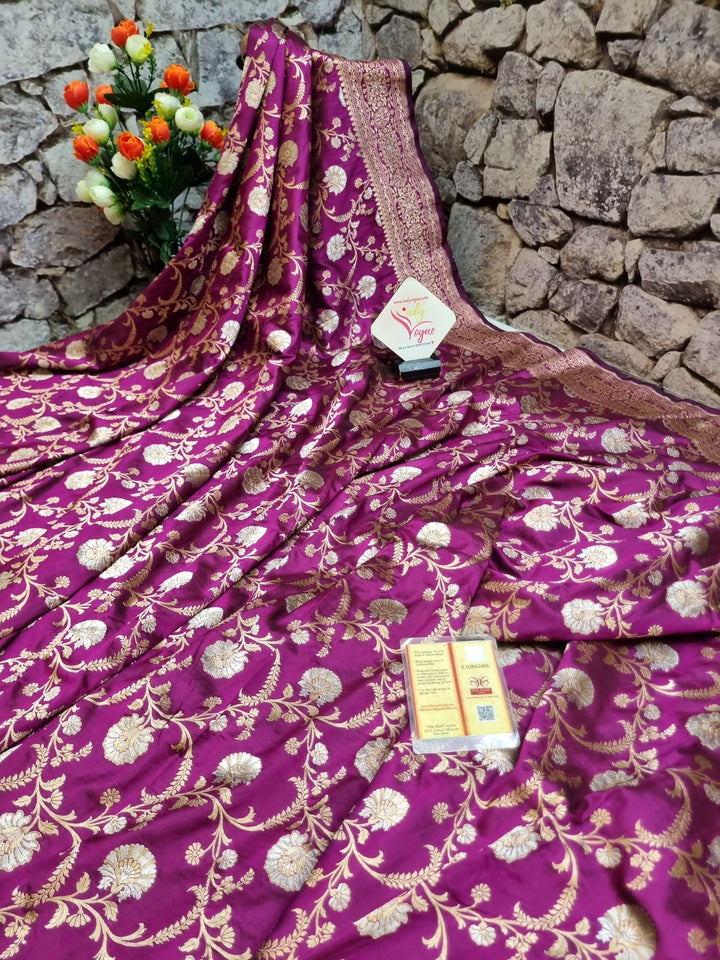 Magenta Color Katan Jangla Banarasi with Meenakari Work