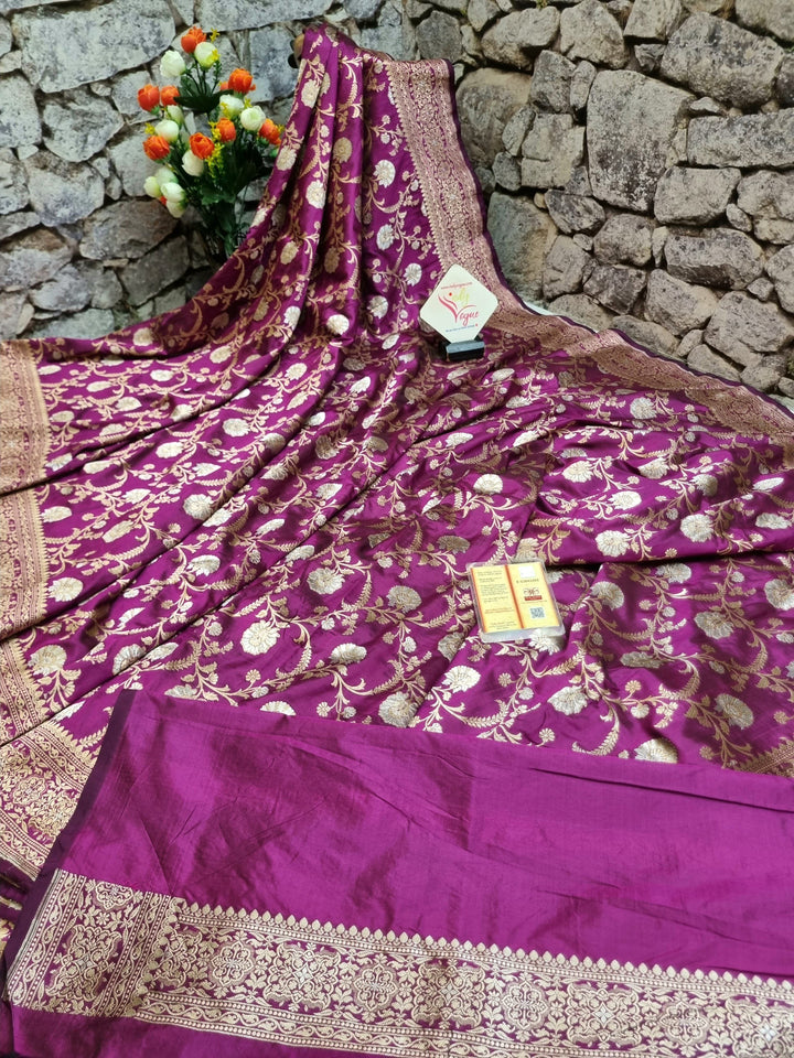 Magenta Color Katan Jangla Banarasi with Meenakari Work
