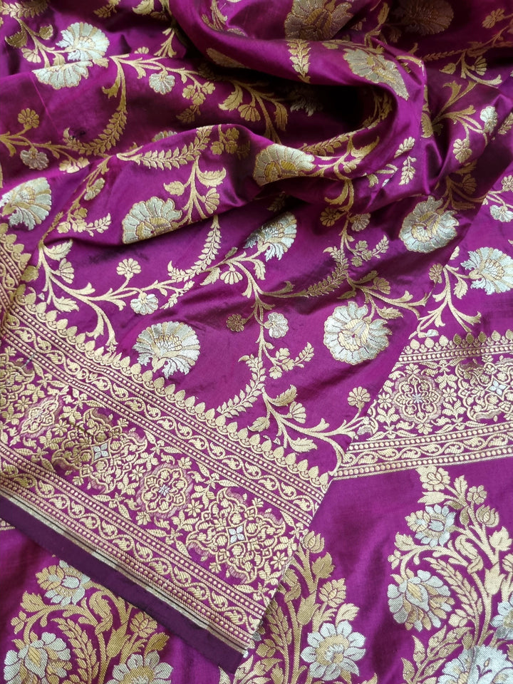 Magenta Color Katan Jangla Banarasi with Meenakari Work