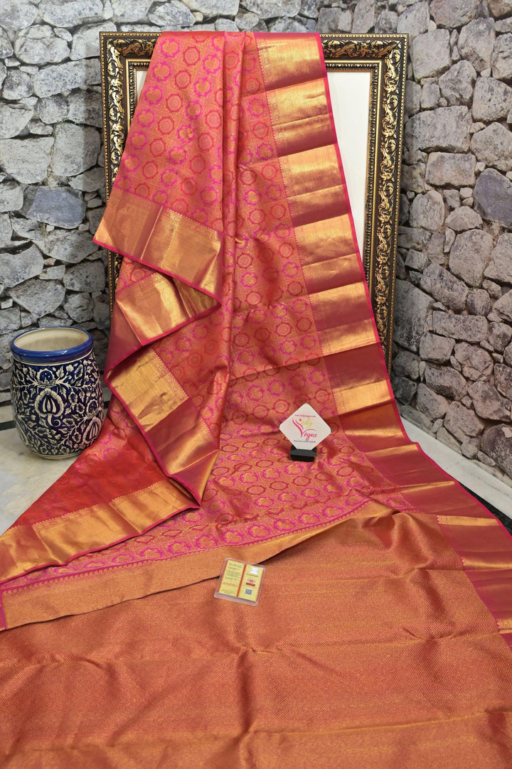 Magenta Color Pure Kanjeevaram Silk Saree with Pure Gold Zari with Self-Weaving