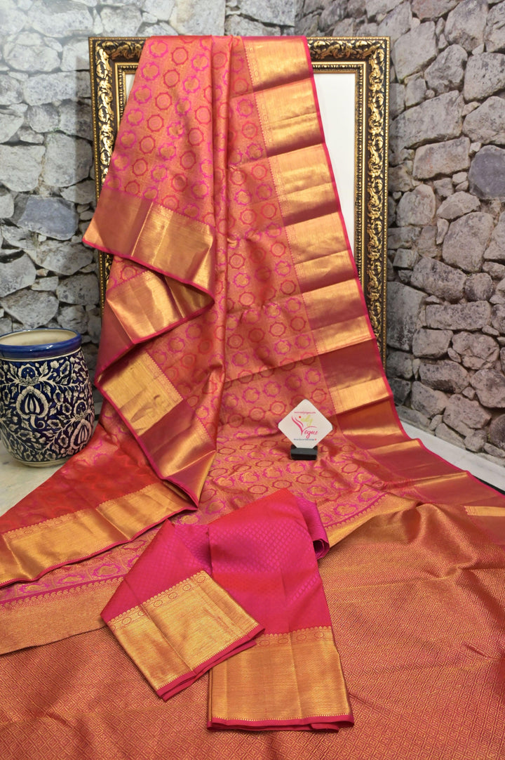 Magenta Color Pure Kanjeevaram Silk Saree with Pure Gold Zari with Self-Weaving