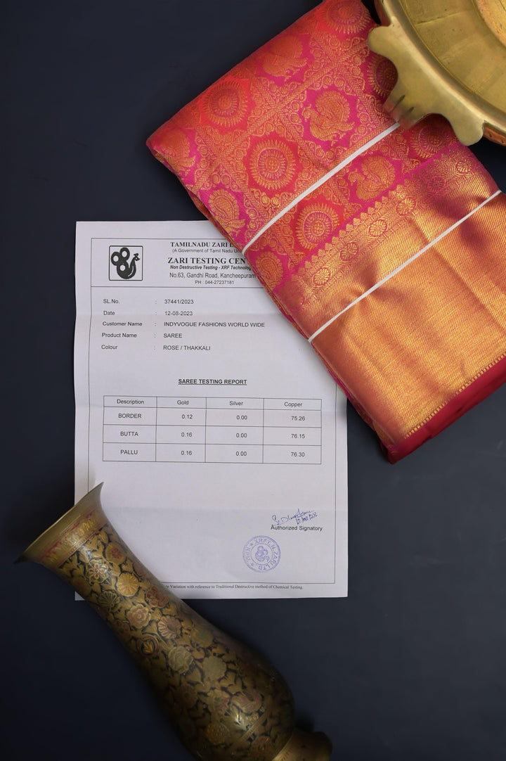 Magenta Color Pure Kanjeevaram Silk Saree with Pure Gold Zari with Self-Weaving