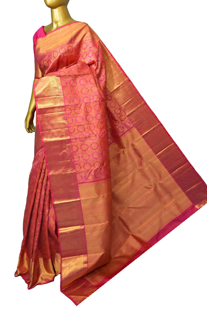Magenta Color Pure Kanjeevaram Silk Saree with Pure Gold Zari with Self-Weaving