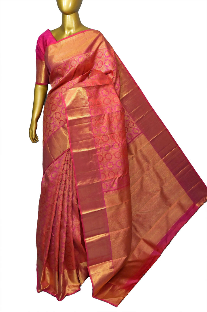 Magenta Color Pure Kanjeevaram Silk Saree with Pure Gold Zari with Self-Weaving