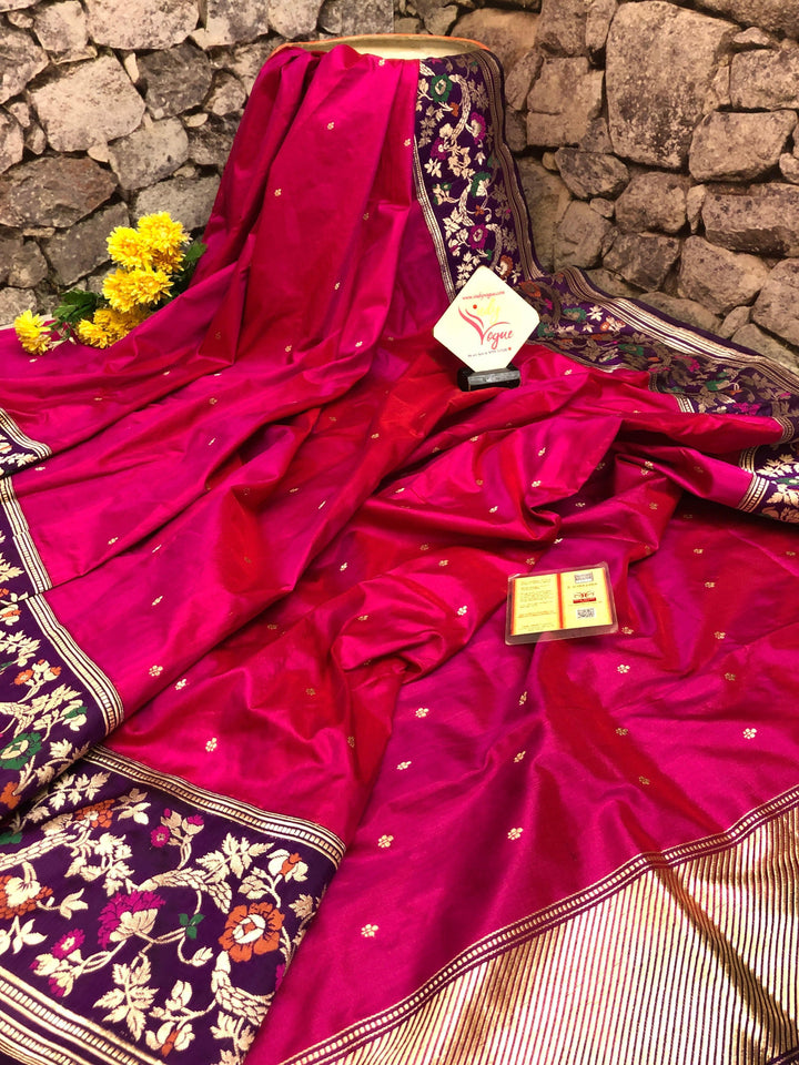 Magenta Color Pure Katan Banarasi Saree with Meenakari Design