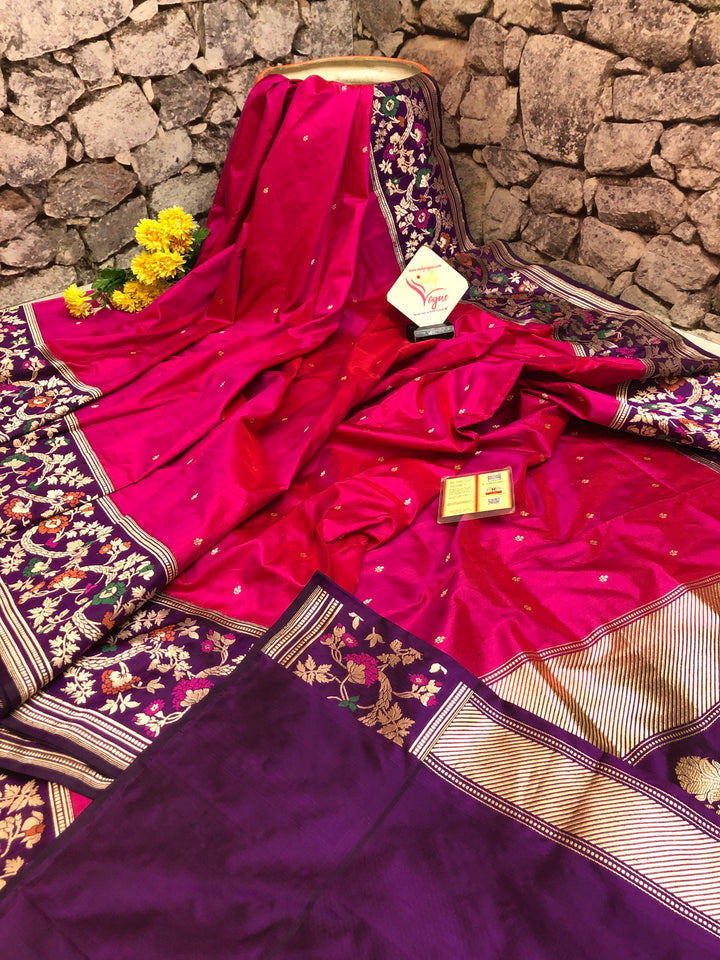Magenta Color Pure Katan Banarasi Saree with Meenakari Design