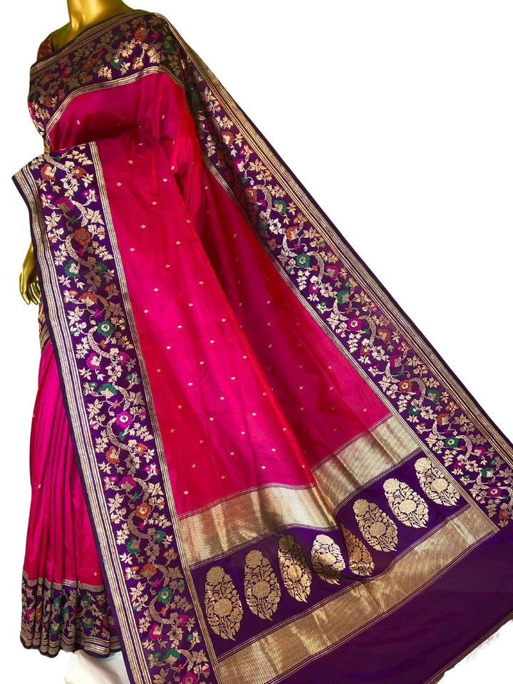 Magenta Color Pure Katan Banarasi Saree with Meenakari Design